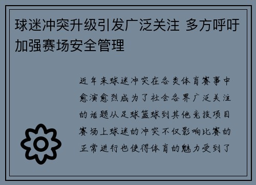 球迷冲突升级引发广泛关注 多方呼吁加强赛场安全管理