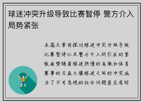 球迷冲突升级导致比赛暂停 警方介入局势紧张