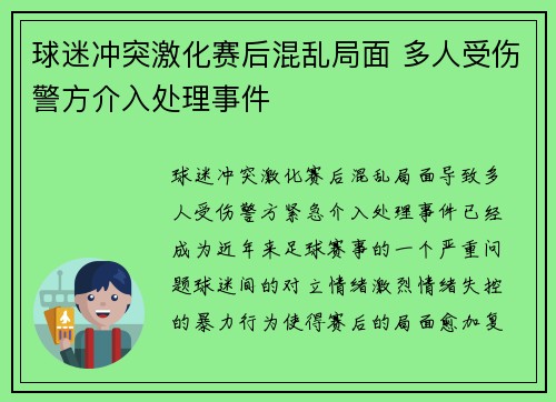 球迷冲突激化赛后混乱局面 多人受伤警方介入处理事件