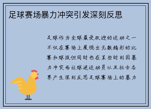 足球赛场暴力冲突引发深刻反思