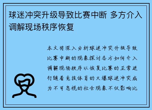 球迷冲突升级导致比赛中断 多方介入调解现场秩序恢复